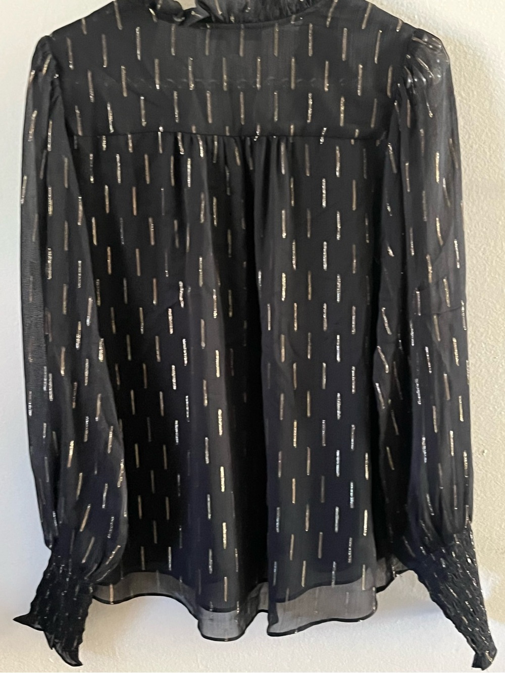 Maison d’Amélie Paris Black Gold Metallic Striped Ruffled Blouse Top Size Small - Picture 9 of 9
